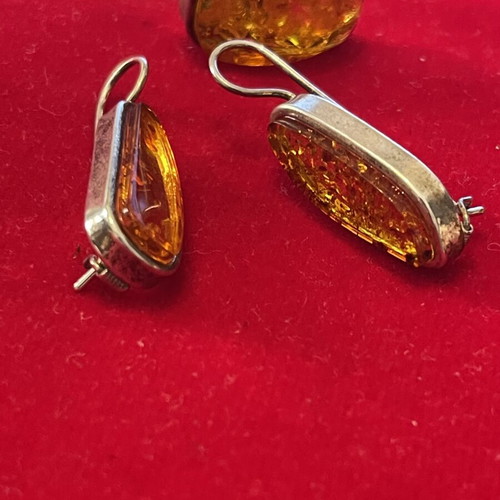 Silver 925 jewelry set with amber, used, ring size 58