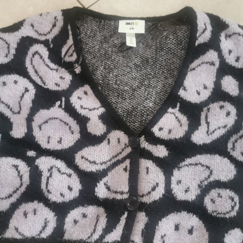 H&M Smiley Cropped Cardigan Size S Used, Black and Purple