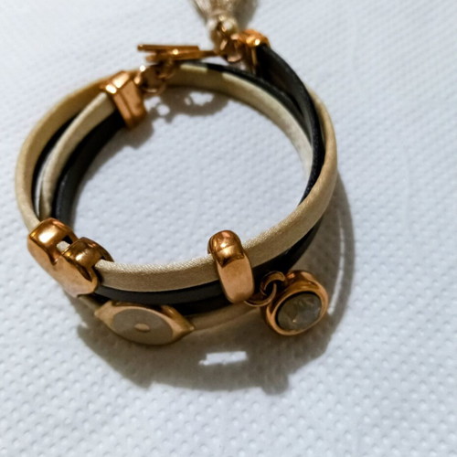 Leather bracelet Too Little double beige and black with gold details like new