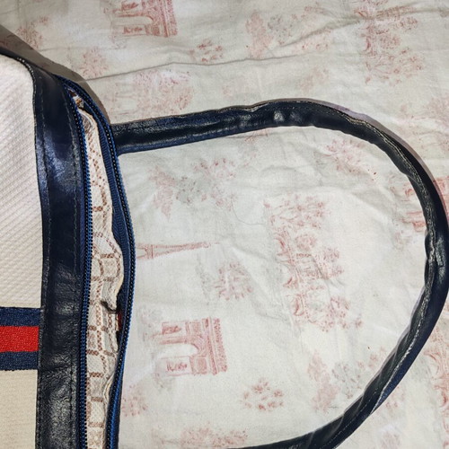 Vintage Mario Valentino style shoulder bag, beige and blue