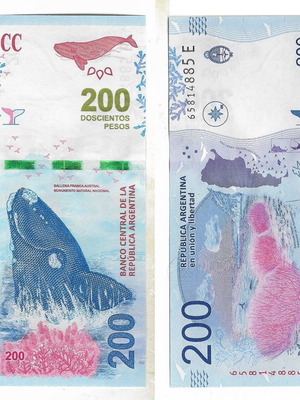 Argentina 200 Pesos Whale Banknote like new