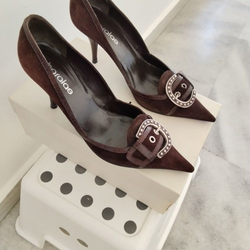 Haralas women's pumps Western Boho size 38.5 suede and leather like new, brown