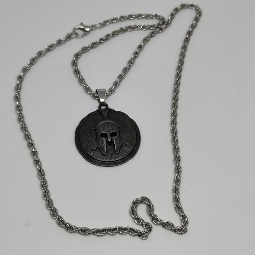 Ancient Spartan Helmet Pendant with Rope Chain like new