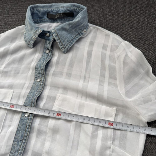 Guess women's shirt like new, transparent with denim details, size XS