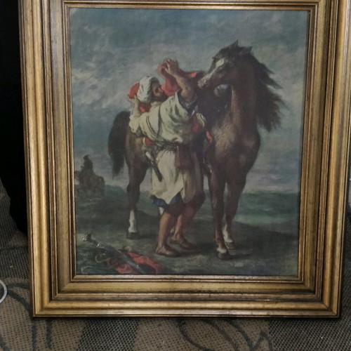 Delacroix Arab Saddling His Horse painting used, museum replica