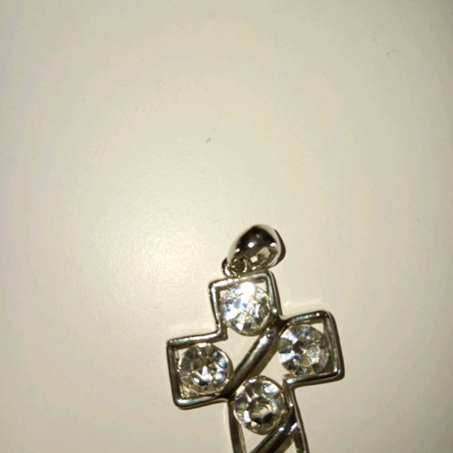 Cross pendant like new, silver with white rhinestones