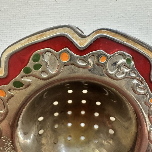 Soviet Vintage Melchior Tea Strainer with Cloisonné Enamel (12x7 cm)
