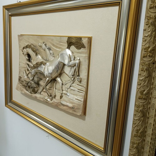 Wild Horses embossed painting from .925 silver new