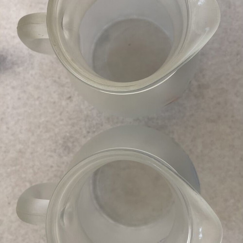 Set of 2 Loumidis collectible glass coffee jugs signed by G. Stathopoulos