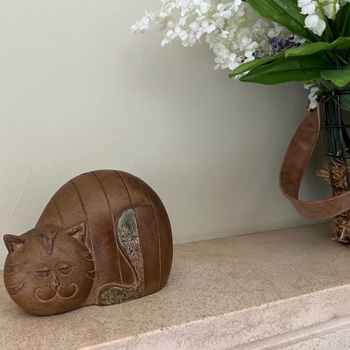 Vintage ceramic cat piggy bank used, Mid-Century Modern