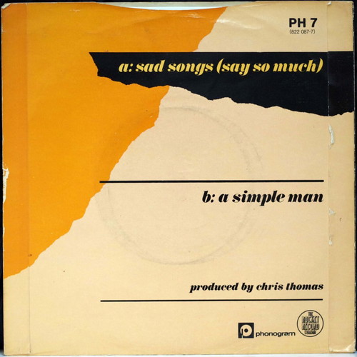 Elton John Sad Songs (Say So Much) & A Simple Man 7'' vinyl used, pop