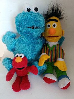 Sesame Street plush set used with Bert, Cookie Monster, Elmo