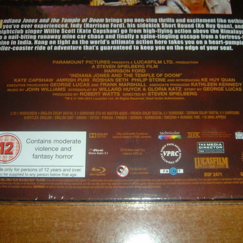 Indiana Jones και ο Ναός του Χαμένου Θησαυρού Blu-Ray steelbook καινούργιο, αγγλική έκδοση