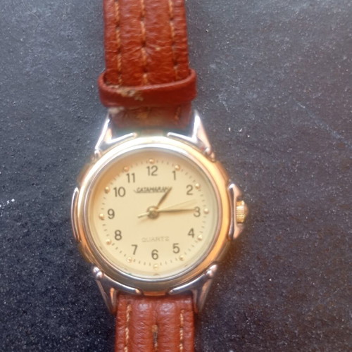 Catamaran Vintage Women's Quartz Watch with Brown Leather Strap used