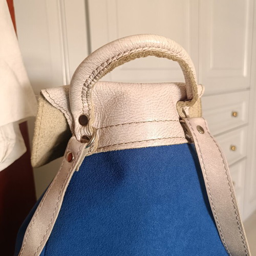Leather medium backpack blue with light grey