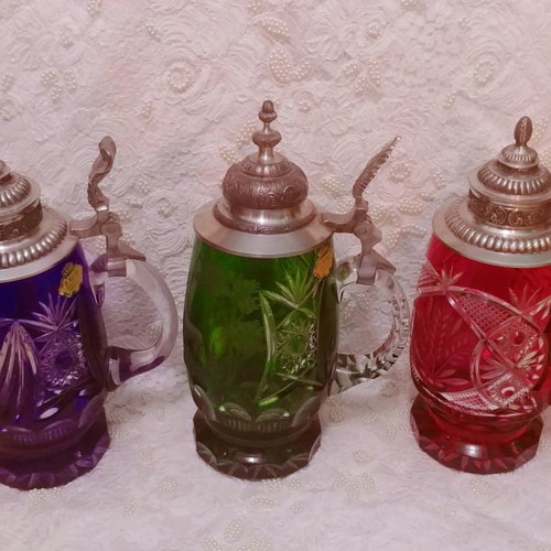 Collectible mugs/beer glasses 3 pcs., colored crystal Rudolf Kunze West Germany 50' - 90'