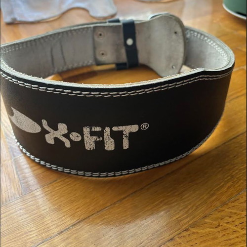 X-FIT leather weightlifting belt used, sturdy with double buckle