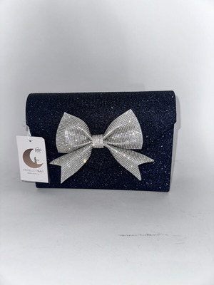 Evening clutch bag new with rhinestones and silver bow