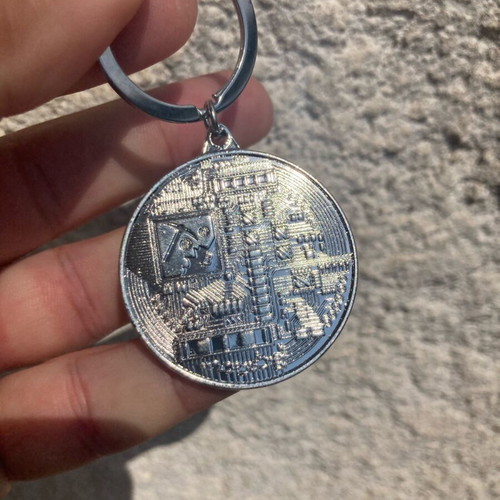 Bitcoin keychain new, silvery and copper colored
