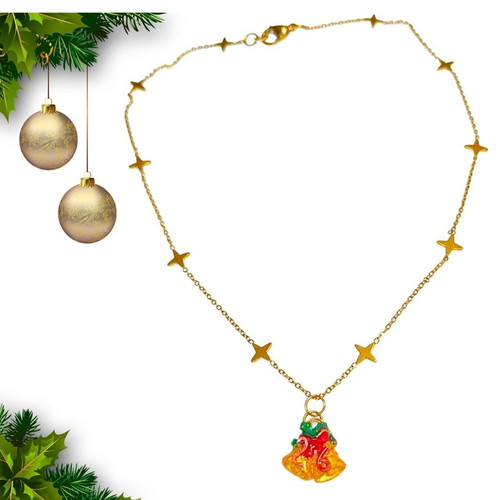 Handmade 2026 lucky charm necklace with bells and steel chain with stars
