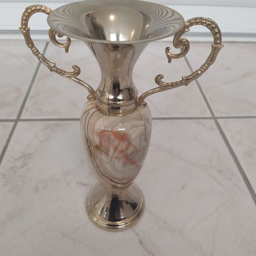 Vintage decorative onyx and brass amphora like new 23cm