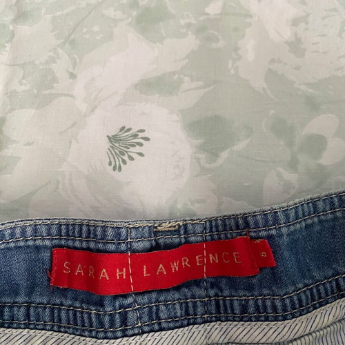 Y2k denim skirt used, knee-length, Sarah Lawrence, blue turquoise
