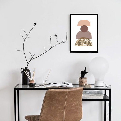 Boho Abstract Art Print with Wooden Frame in Natural Color