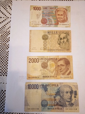 Ιταλικές λιρέτες μεταχειρισμένες 1000, 2000 και 10000