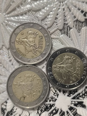 Greek 2 Euro Coins Used, Set of 3 (2002, 2008, 2023)