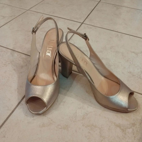 Ellen peep toe sandals used, gold color, size 40, 10 cm heel