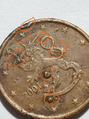 Euro 5 Cent Coin from Finland 2001 used with cutting errors