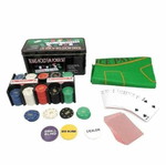 Poker set in metal box new with 200 chips and playing cards