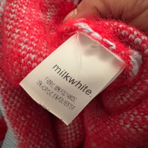 Milk white sweater like new with hearts, blue and pink
