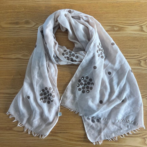 Large women's viscose scarf with pearls, beige and brown