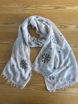 Large women's viscose scarf with pearls, beige and brown