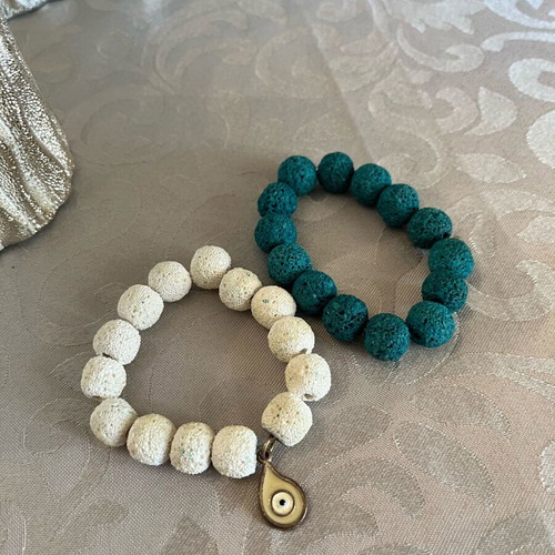 Bracelets with stones used, set of 2, white and turquoise