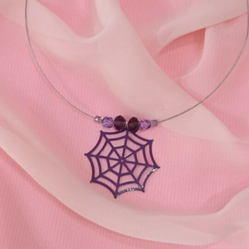 Spider web necklace and earrings set, purple and lilac