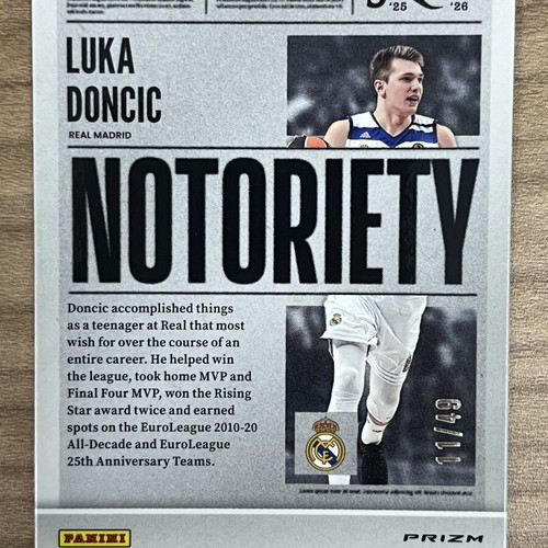 2025-26 Panini Select Euroleague Basketball Luka Doncic card like new