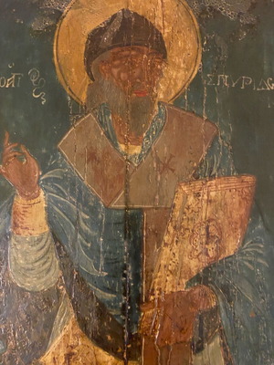 Saint Spyridon icon used, 19th century, handmade