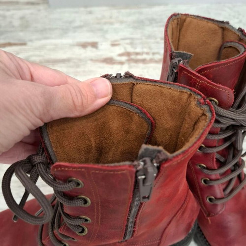 Burgundy leather ankle boots handmade used, size 36