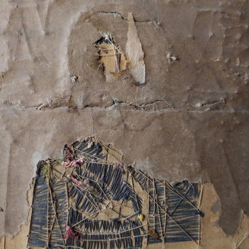 Antique Christian icon embroidered with thread