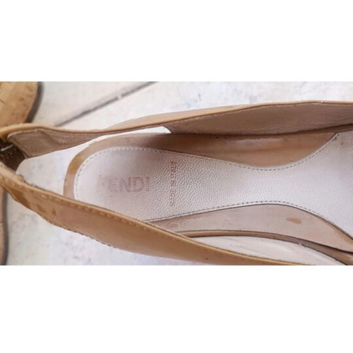 Fendi peep toe wedge sandals used, size 38, beige and black