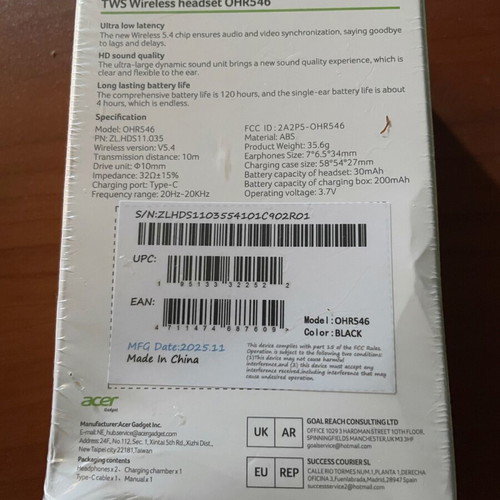 Acer OHR546 ασύρματα ακουστικά καινούργια με Bluetooth 5.4