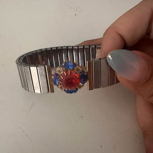 Metal bracelet with colorful rhinestones like new, elastic