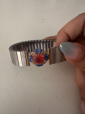 Metal bracelet with colorful rhinestones like new, elastic