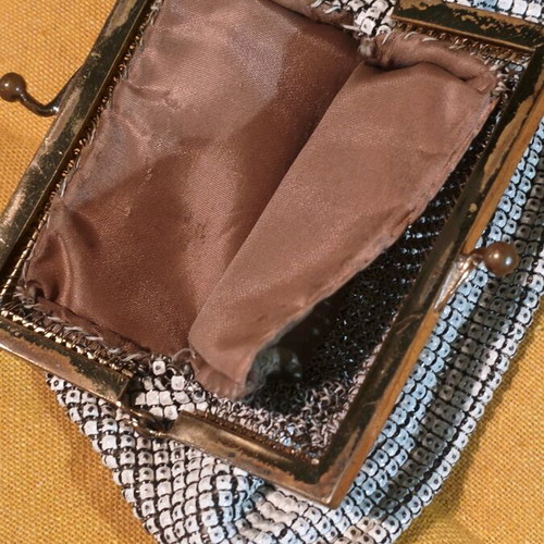 Vintage wallet used with metal beads, off white color