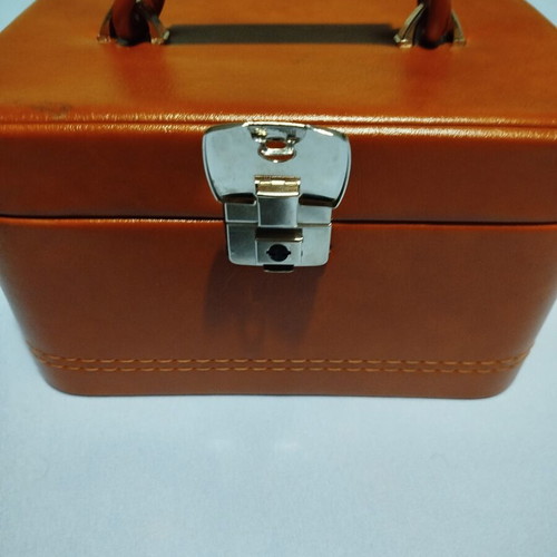 Vintage cosmetic case real from the 70s, new, brown leather