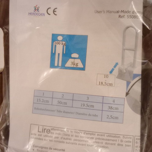 Herdegen Obafix white bath handle for disabled new