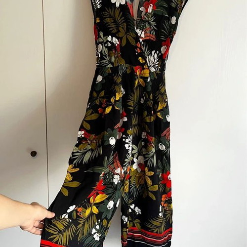 Zara colorful summer jumpsuit with tropical floral pattern, used, size S