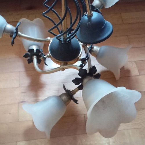 Ceiling light No 2 used, iron and glass